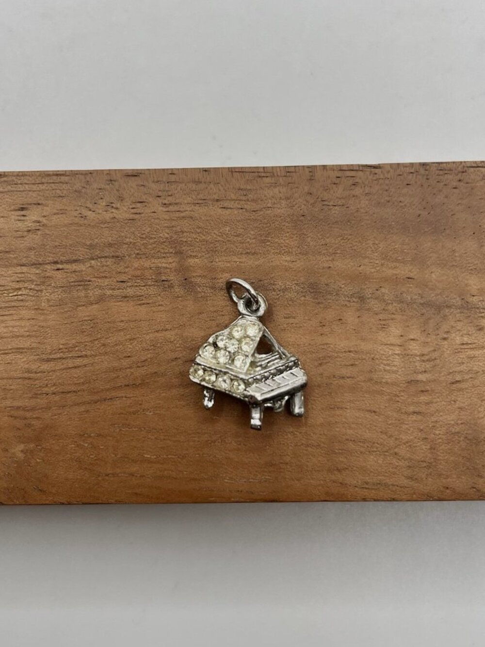 Vintage ORA Rhinestone Grand Piano Charm Pendant Silver Tone Musician Costume